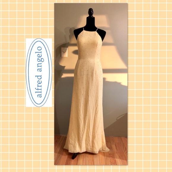 Alfred Angelo Dresses & Skirts - Alfred Angelo Yellow Beaded Open-Back Gown